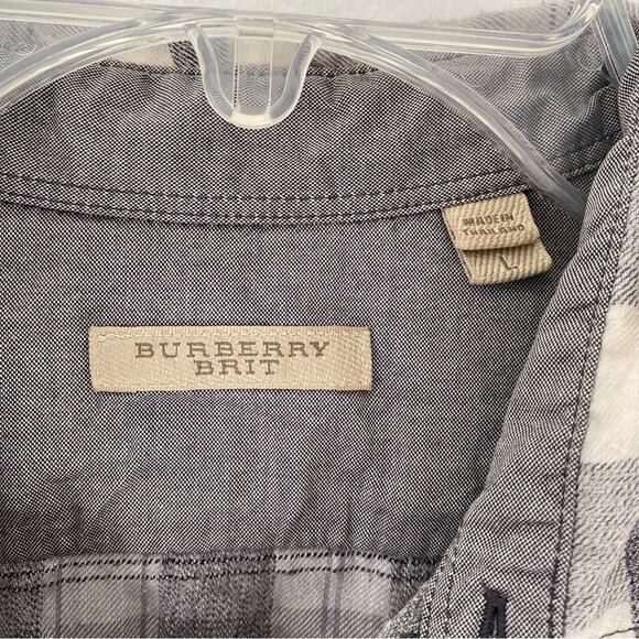 Burberry Brit Nova Check Gray Cream Button Down Shirt size large - Picture 6 of 6